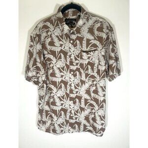 Saks Fifth Avenue khaki white floral Hawaiian linen viscose shirt L lightweight